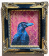 Mother crow-  original painting on canvas in a stunning black and gold vintage gold frame.  Exterior frame measurements 35x40cm.