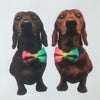 This is a unique hand pulled screen print of two dachshunds, one black and tan and one 'red' in rainbow bow ties looking extremely cute.