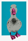 This is a unique hand pulled screen print. Edition of 50  Nice duck features a cute duck on a teal background with a hot pink beak 