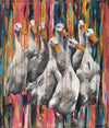  120x140cm  Runnerduck colour riot is a hugely energetic painting also inspired by my love for Indian runner ducks on the move. It's bursting with vitality and all the colours of India and more. 