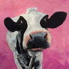 A limited edition giclee print of a friesian cow on a pink background on archival fine art paper. The simplicity of this piece has made it a timeless favourite.