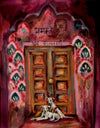 "Door Bitches at the Temple" 2024. Vintage frame.