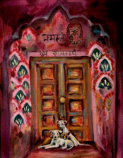 "Door Bitches at the Temple" 2024. Vintage frame.