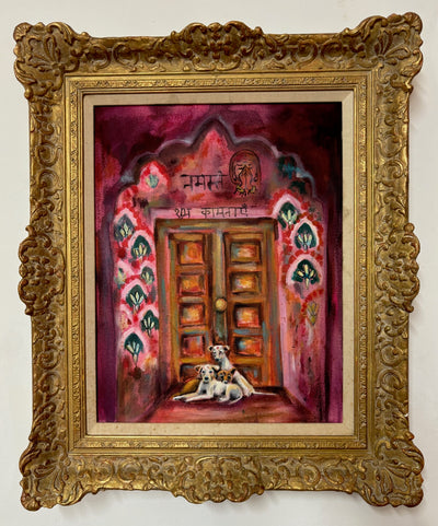 "Door Bitches at the Temple" 2024. Vintage frame.