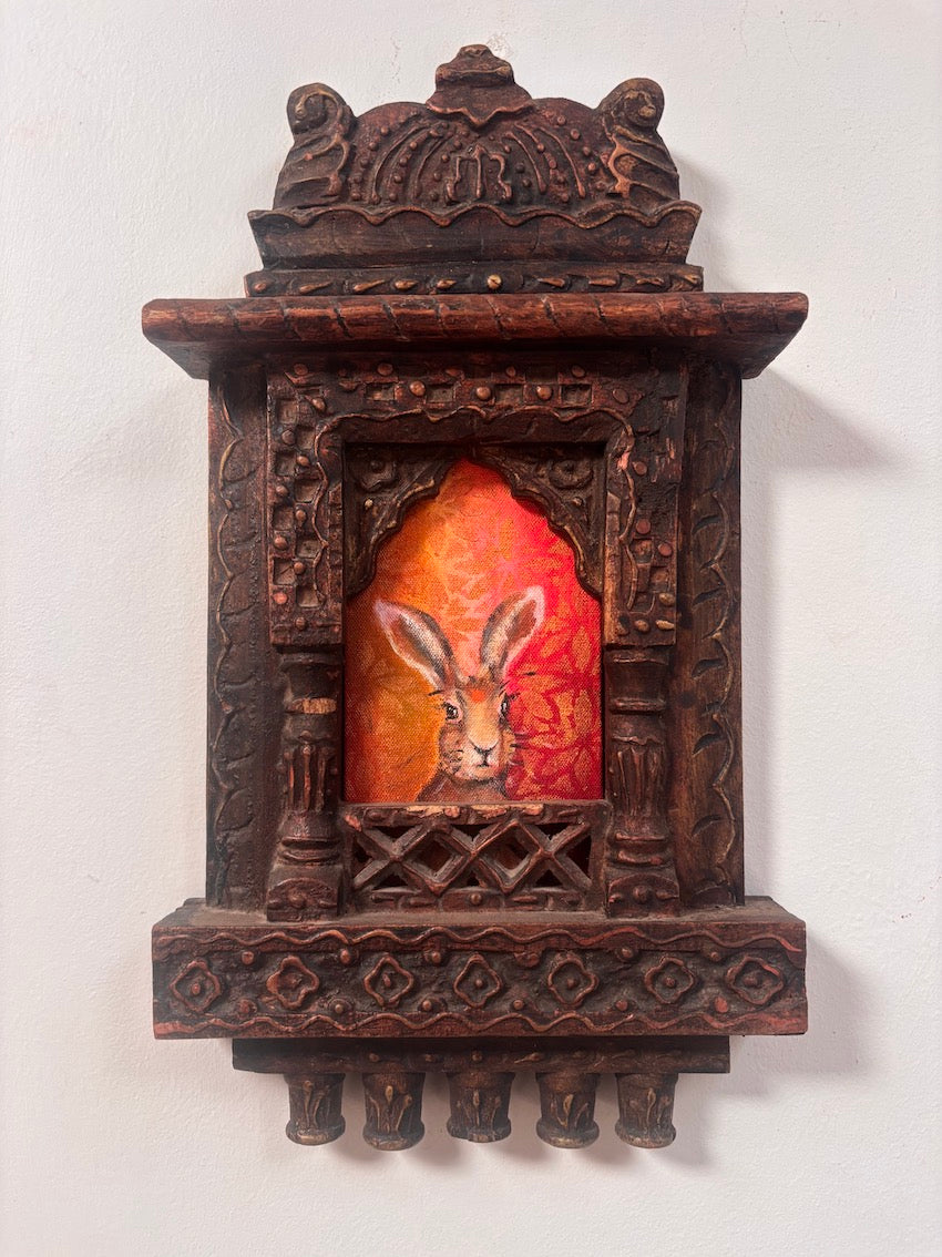 Little Hare Rama at the Temple, Indian Hare Painting 2026
