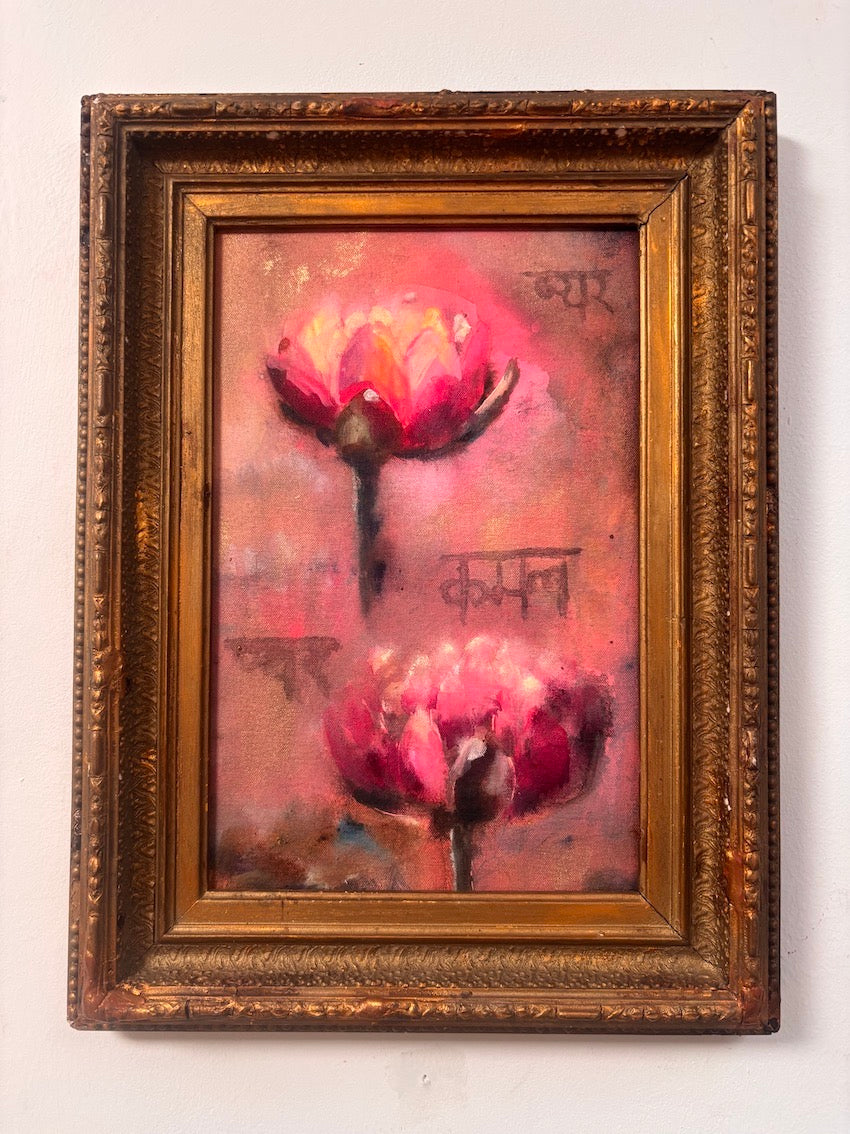 Lotuses for you my love, Lotus painting in Vintage frame