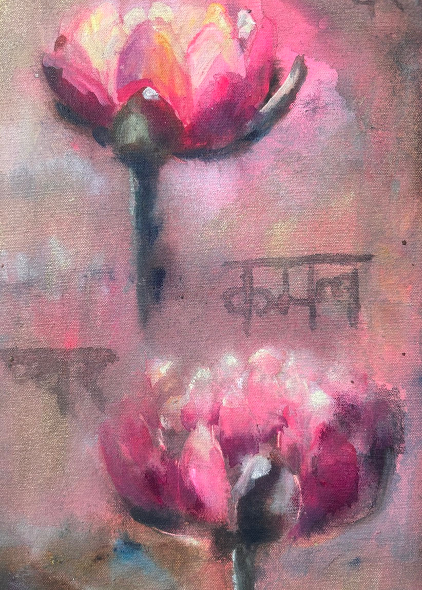 Lotuses for you my love, Lotus painting in Vintage frame