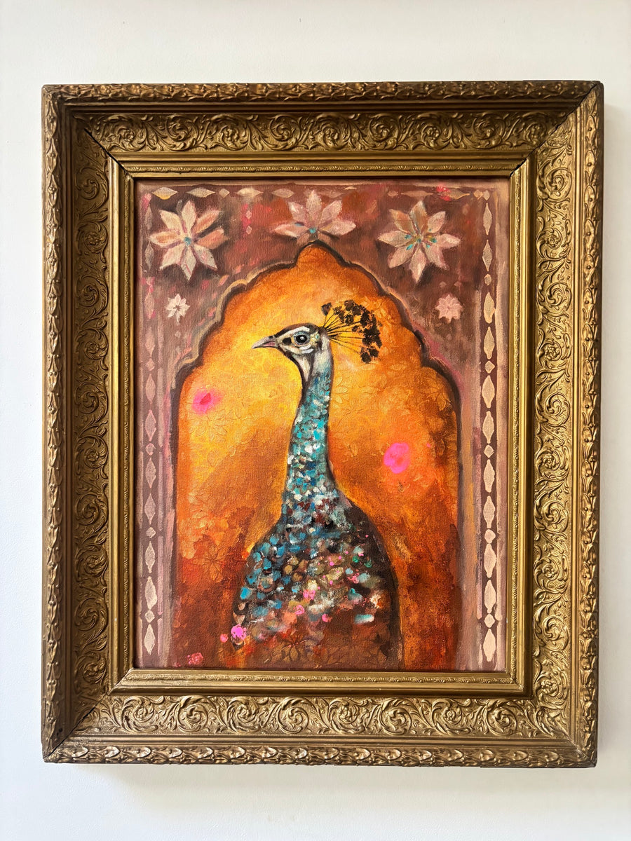 Morni Rani, Peahen painting in Vintage Frame, 2026