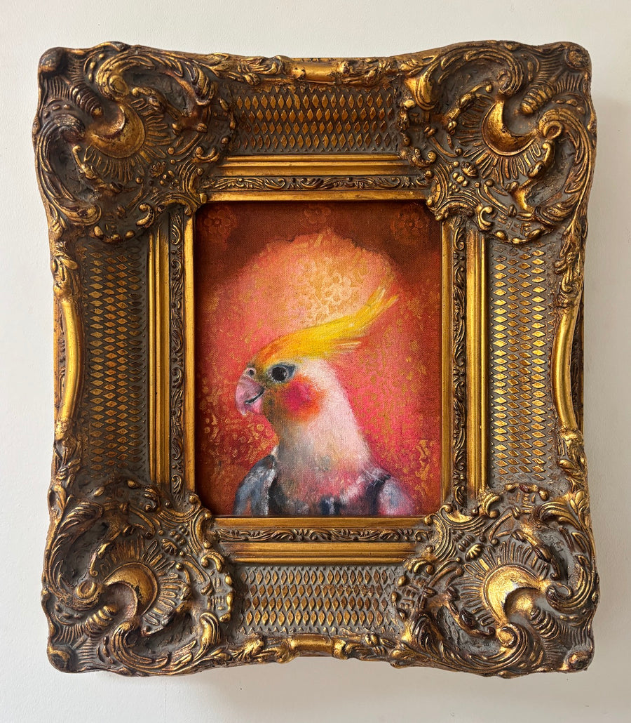 Princess, 2026 Cockatiel Painting in Vintage frame