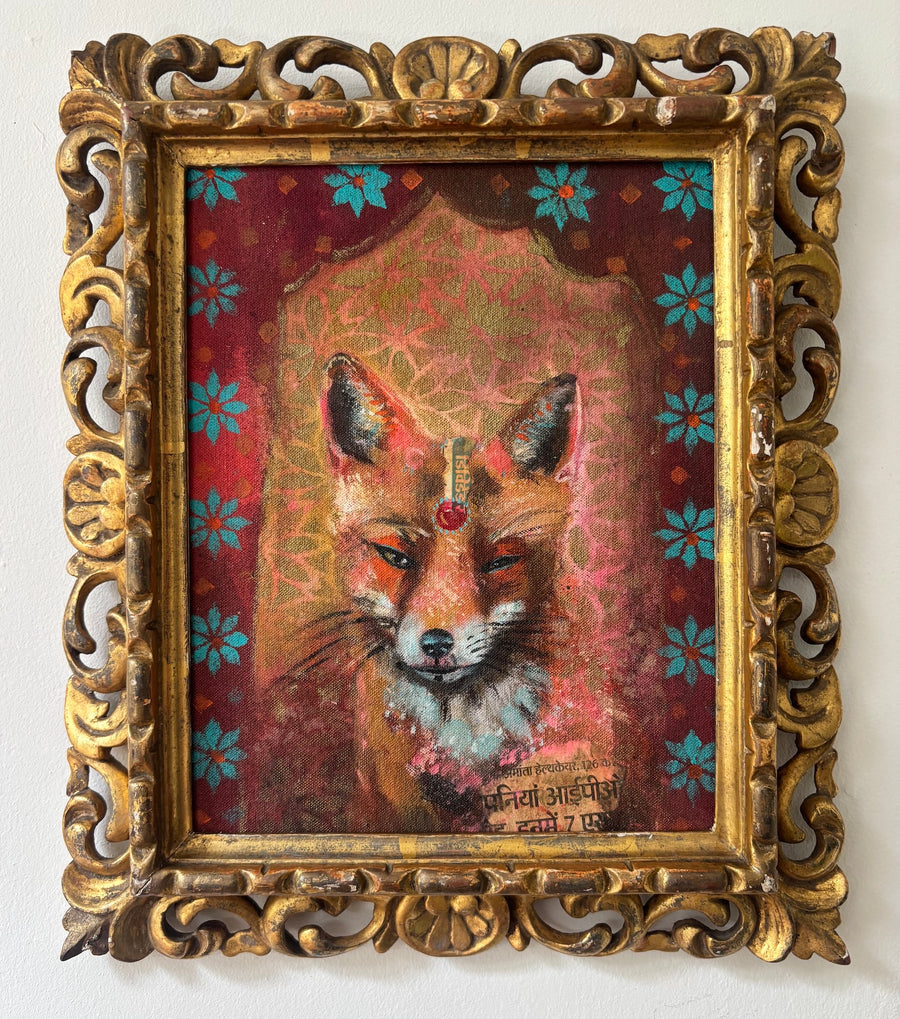 Rama 2026.  Fox painting. Vintage frame hand carved.