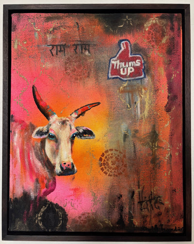 Thums Up, Original Painting of Indian Street cow. 2025