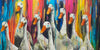 Runner duck painting. Large colourful canvas of ten runner ducks on a rainbow background
