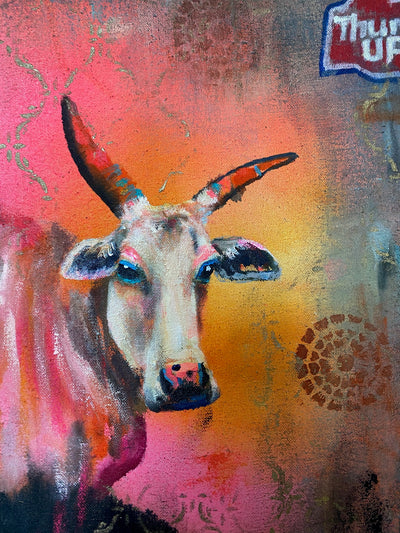 Thums Up, Original Painting of Indian Street cow. 2025