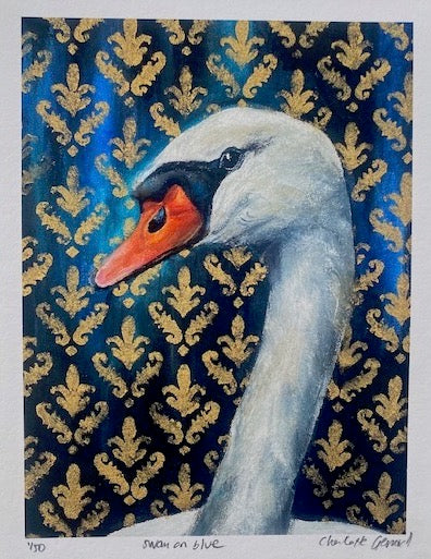 Swan on blue Portrait, 8x10 inch print