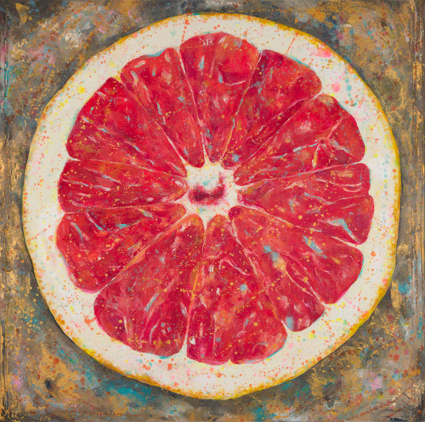 Following on with my lockdown food theme I decided to paint half a pink grapefruit. I love the colour and the abstract nature of this piece. It’s a really energetic piece and would look fabulous in any kitchen..