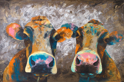 A limited edition giclee print of two cows on fine art archival paper. The fresh colours and humourous expressions make this image a real winner. The title reflects this current social media trend, which as a form of portrait photography is very much here to stay.
