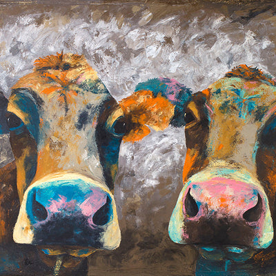 A limited edition giclee print of two cows on fine art archival paper. The fresh colours and humourous expressions make this image a real winner. The title reflects this current social media trend, which as a form of portrait photography is very much here to stay.