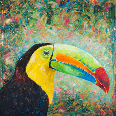 Original Painting  105x105cm  Toucans for me are synonymous with the rainforest and such a symbol of colour and vitality.