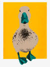 This is a unique hand pulled screen print. Edition of 50  Mr Cool Mustard is very happy with his teal beak and feet.