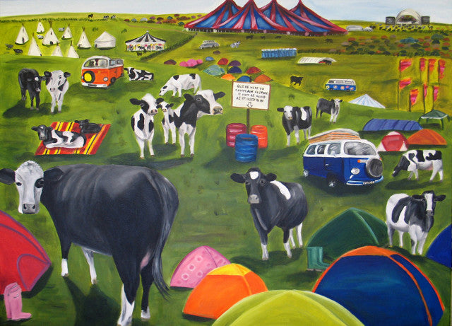 A photographic print of cows at a festival. A great piece for festival and cow lover alike.