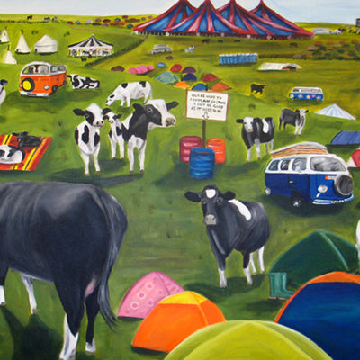 A photographic print of cows at a festival. A great piece for festival and cow lover alike.