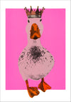 This is a unique hand pulled screen print. Edition of 25  Duckess features a cute duck on a vibrant hot pink background with a hot orange beak and feet and a golden crown finished off with gold leaf powder