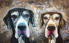 A limited edition giclee print of two Great Danes on archival fine art paper. The pink tones under the eyes and around the mouths of the dogs give this piece great character and vibrancy.