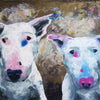 A limited edition giclee print of two English Bull terriers on fine art archival paper. The iconic nature of this breed and the strong use of colour make this a really desirable piece of art.