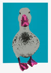 This is a unique hand pulled screen print. Edition of 50  Nice duck features a cute duck on a teal background with a hot pink beak