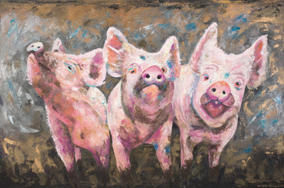 A limited edition giclee print of three pigs. This image has a wonderful sense of humour and is perfect for all those pig lovers out there.