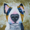 A limited edition giclee print of an English Bull terrier on a neutral background. Titled  'The Queen of Sheba' this the dog has a real air of importance in it's stance. Many people also love this piece because of the heart shap