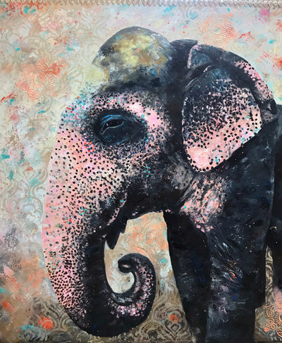 I called this piece Shakti as 'Shakti' represents the divine life force that flows through us all, ie strength. I wanted to depict how her majestic nature shines though despite the threat that elephants face in Asia both in our social and physical climate.