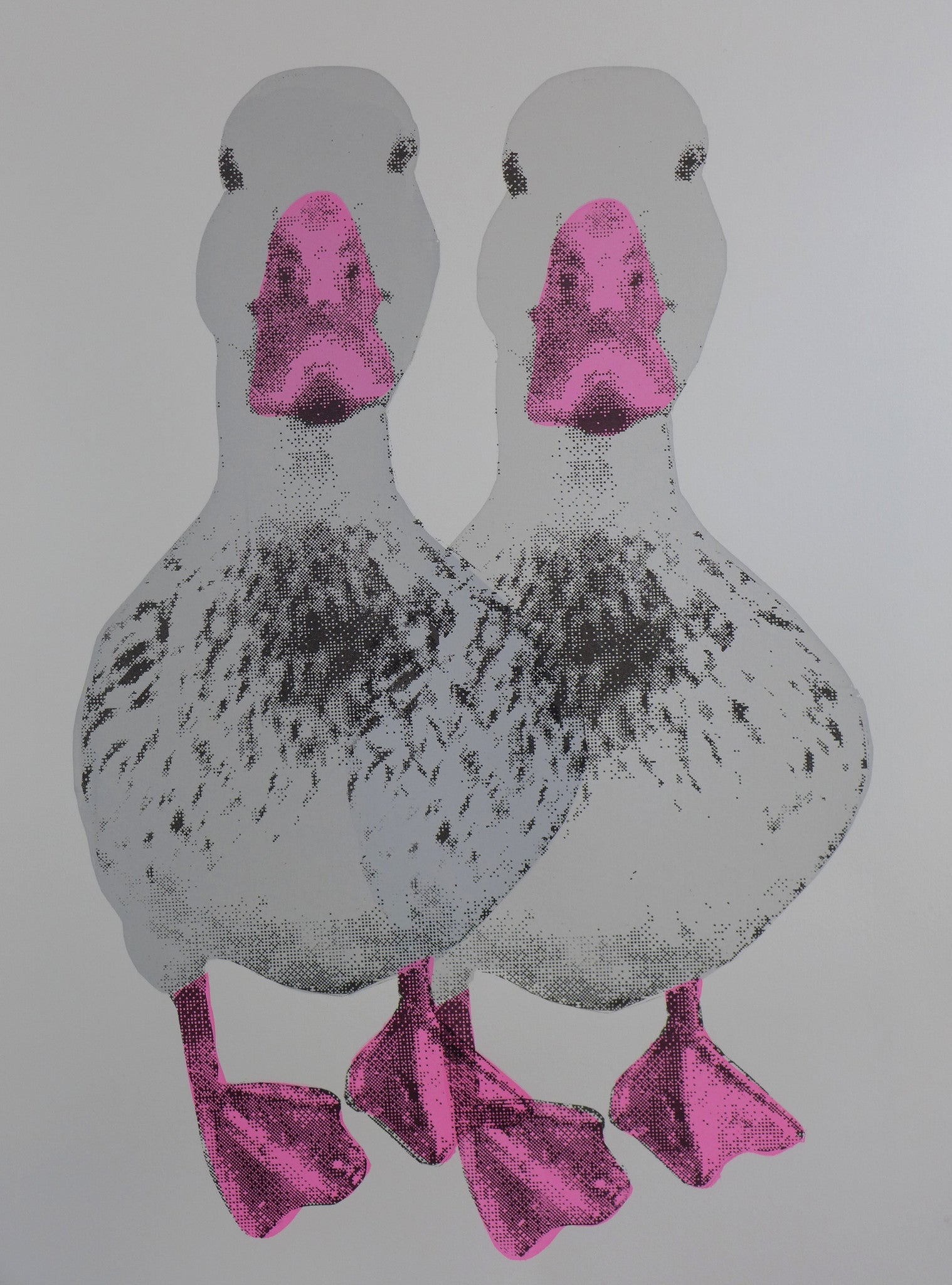 This is a unique one-off hand pulled screen print.  It is a perfect for couples with twins, two girls or a gift for your sister!  This piece is 35x50cm unmounted or 42x56cm mounted or framed.