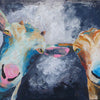 A limited edition giclee print on archival fine art paper of two goats against a moody grey-blue sky. The angle of the goats looking down gives the impression that one is literally lying on the ground beneath them.